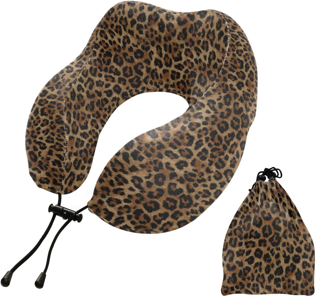 ALAZA Neck Travel Pillow for Sleeping Airplanes Memory Foam Portable Cheetah Leopard Print Animal Soft Washable Cover Neck Support Pillows