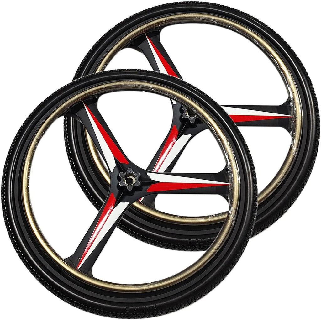 24 Inch Rear Wheels Replacement Wheels, PU Solid Tires, Aluminum Rim Handrim with 17mm Bearings for Electric Wheelchair