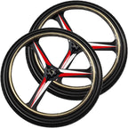 24 Inch Rear Wheels Replacement Wheels, PU Solid Tires, Aluminum Rim Handrim with 17mm Bearings for Electric Wheelchair