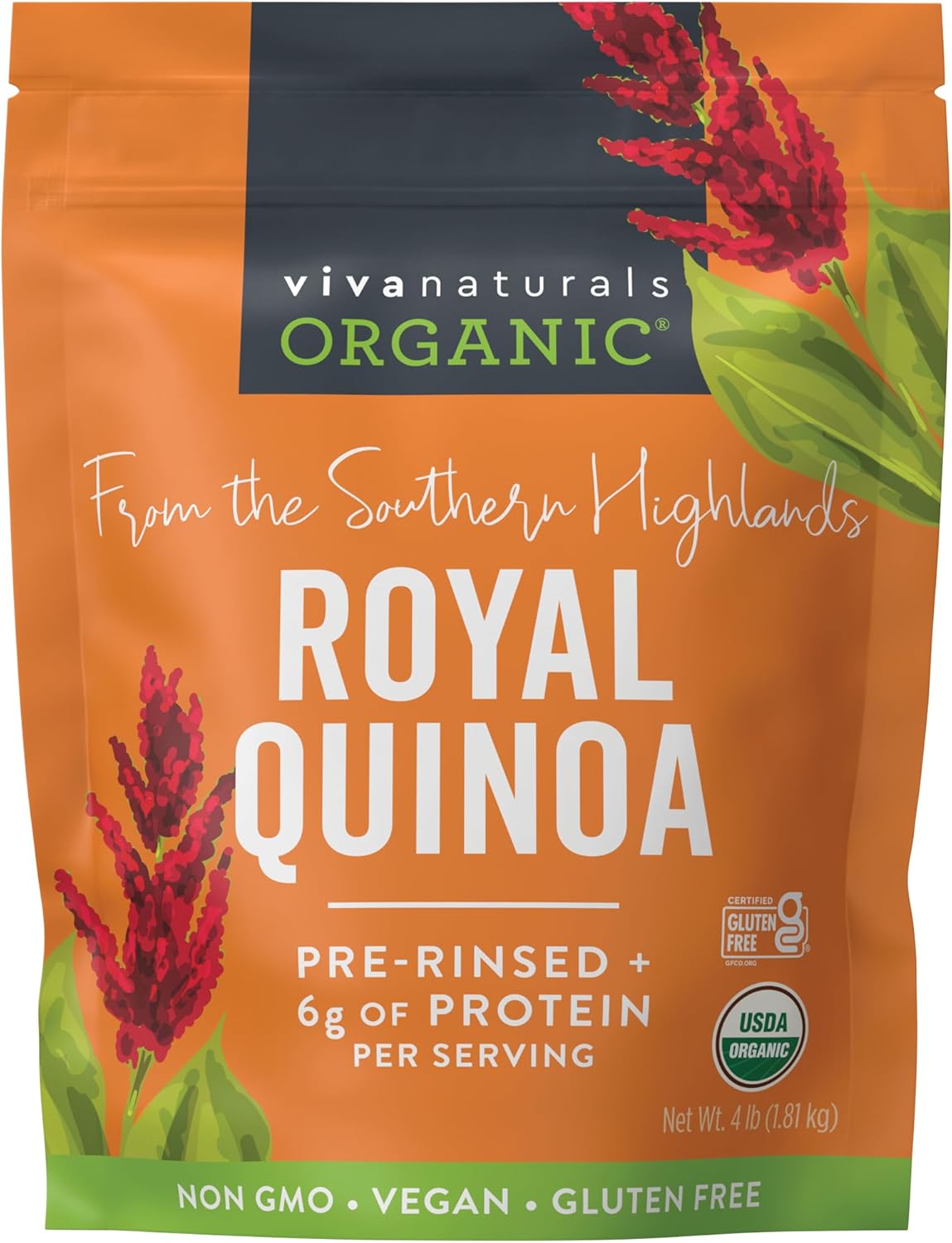 Viva Naturals Organic Quinoa, 4 lb – Pre-Washed Whole Grain, Plant Protein, USDA Organic, Gluten-Free, Non-GMO, Vegan, Kosher Rice and Pasta Substitute