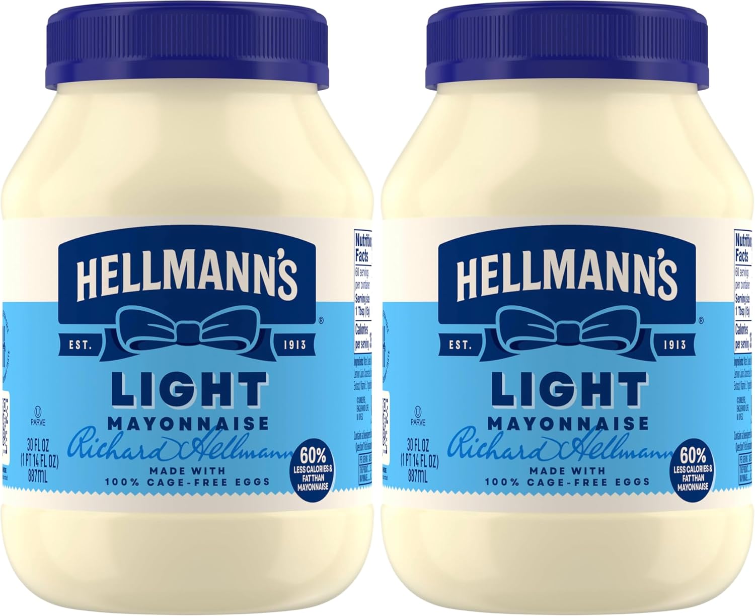 Hellmann's Light Mayonnaise For A Creamy Condiment for Sandwiches and Simple Meals Light Mayo Made With 100% Cage-Free Eggs 30 oz (Pack of 2)