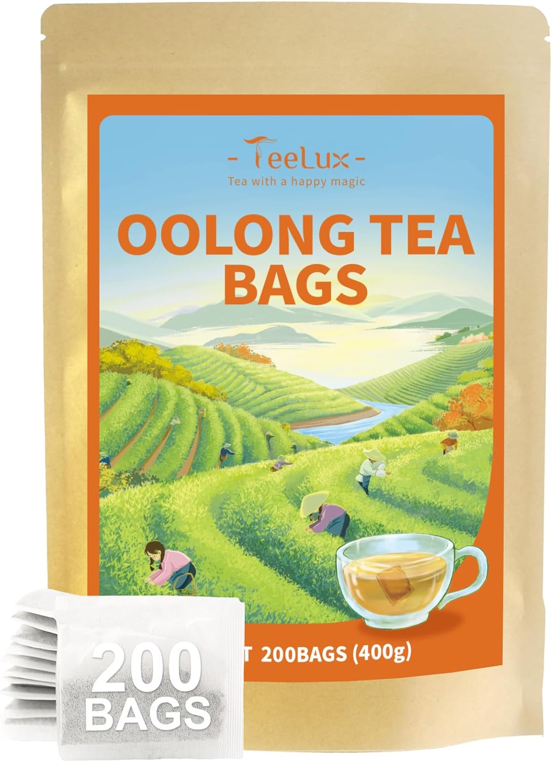 TeeLux Oolong Tea Bags, Caffeinated Oolong Tea, Smooth Taste & Floral Aroma, Enjoy Hot or Iced, 200 Count