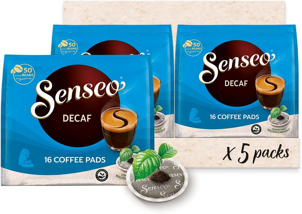 Senseo Decaf Coffee Pods, 16 Count (Pack of 5) - Single Serve Coffee Pods Bulk Pack for Senseo Coffee Machine - Compostable Coffee Pods for Hot or Iced Decaffeinated Coffee, Cold Brew Coffee