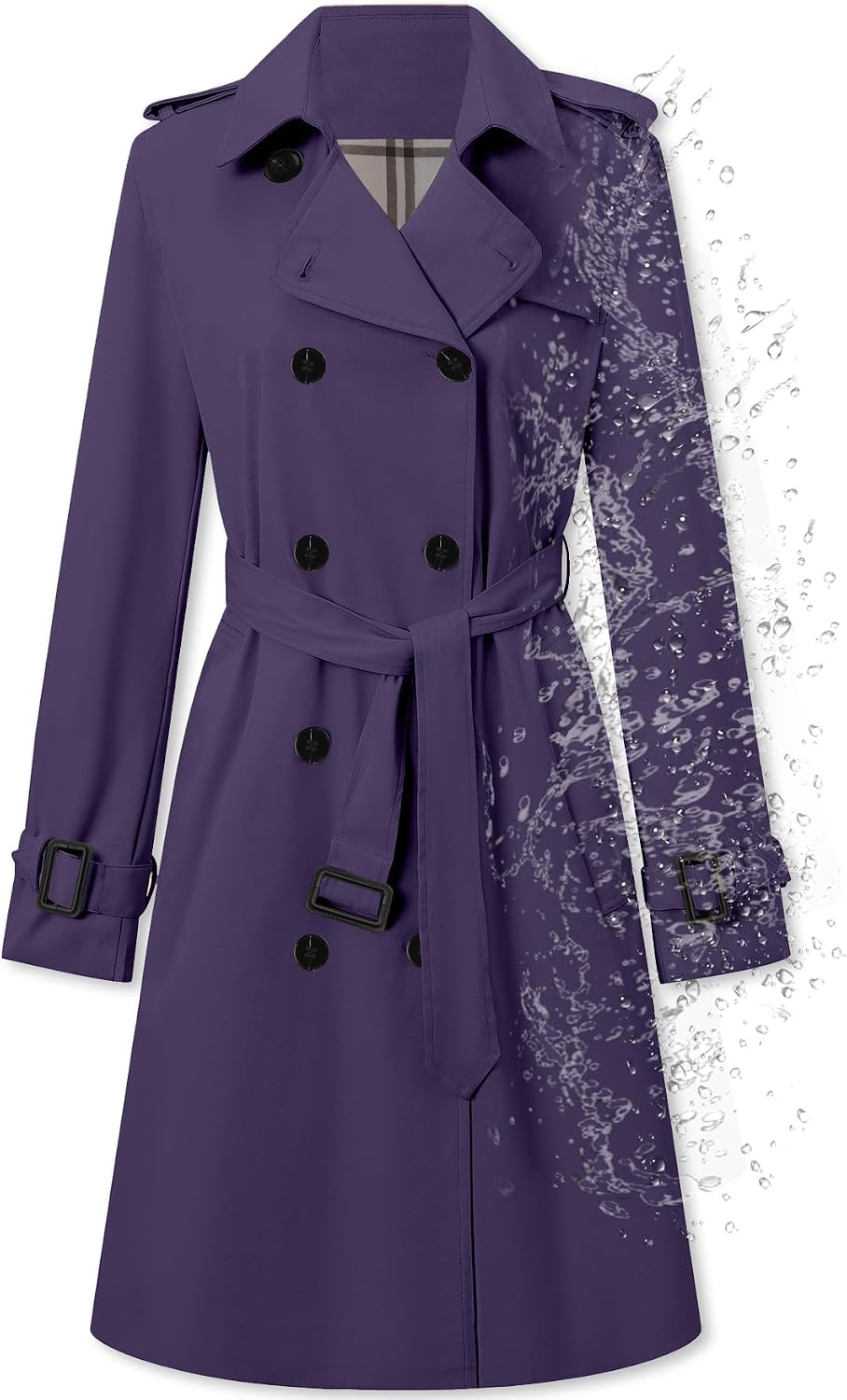 Betusline Women's Double Breasted Waterproof Trench Coat Classic Lapel Overcoat with Belt