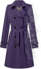 Betusline Women's Double Breasted Waterproof Trench Coat Classic Lapel Overcoat with Belt