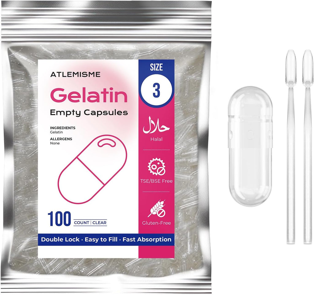 Empty Gelatin Capsules Size 3 - (100 Count) Very Small Empty Capsules Ideal for DIY Filling - Gel Caps with 2 Filling Spoons for Capsule