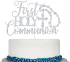 First Holy Communion Cake Topper, Christian Baptism Decor, My First Communion Decorations, Religious Wedding Christening Baptism Baby Shower 1st Birthday Party Decorations Silver Glitter