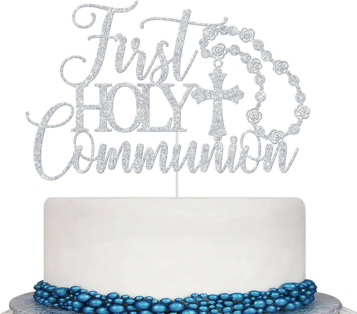 First Holy Communion Cake Topper, Christian Baptism Decor, My First Communion Decorations, Religious Wedding Christening Baptism Baby Shower 1st Birthday Party Decorations Silver Glitter