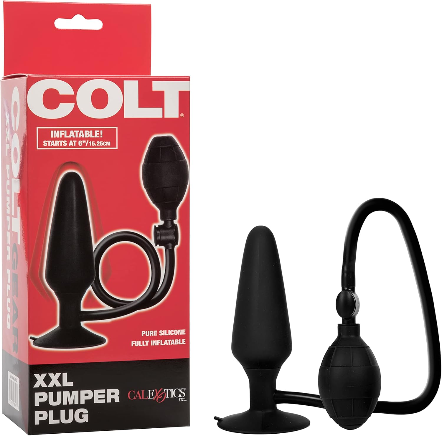 CalExotics COLT XXL Pumper Plug, 6 Inch Inflatable Silicone Anal Plug with Easy Squeeze Bulb and Quick Air Release Valve Black SE-6868-25-3