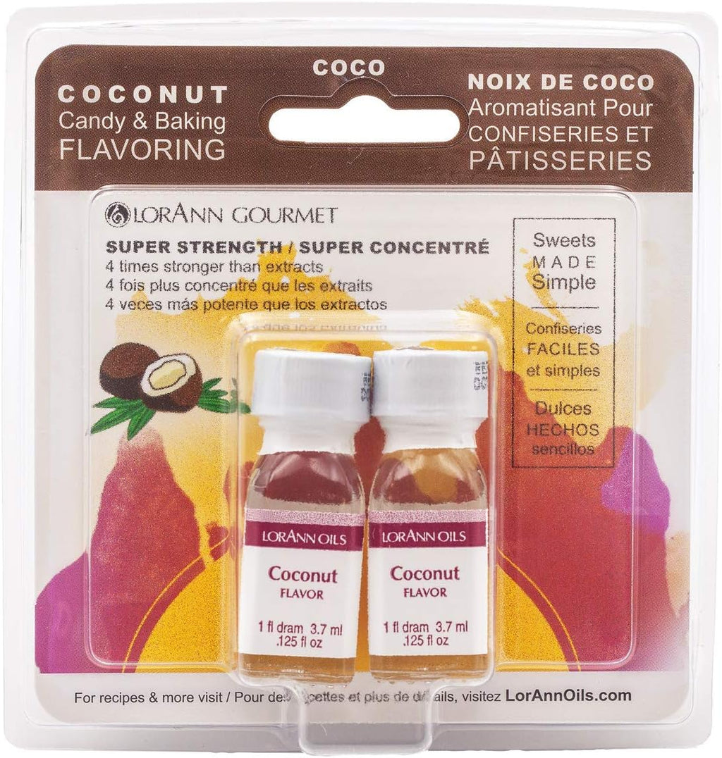 LorAnn Oils Super Strength Flavoring - Used For Candy Making, Flavoring, Baking, Hard Candy, & Flavor Oils - Bold, Natural Flavors 4X Stronger Than Extracts - Coconut, Pack of 2, 0.125 fl oz
