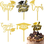 6Pcs Gold Acrylic Graduation Cake Toppers - Congrats Graduate Cake Decor - We Are Proud of You Theme Party Supplies