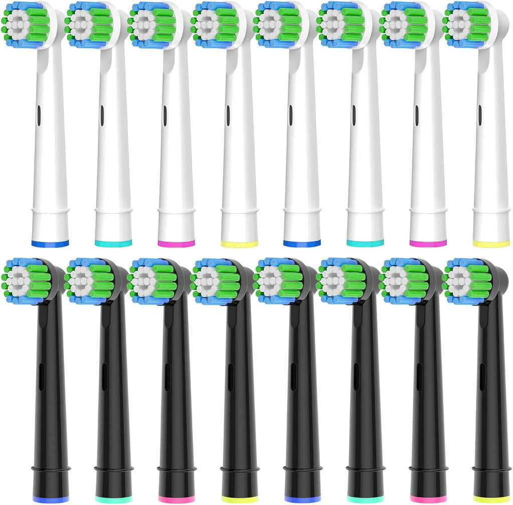 16 Pack Precision Replacement Brush Heads Compatible with Oral B Braun Electric Toothbrush. 8pcs White and 8pcs Black.