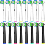 16 Pack Precision Replacement Brush Heads Compatible with Oral B Braun Electric Toothbrush. 8pcs White and 8pcs Black.