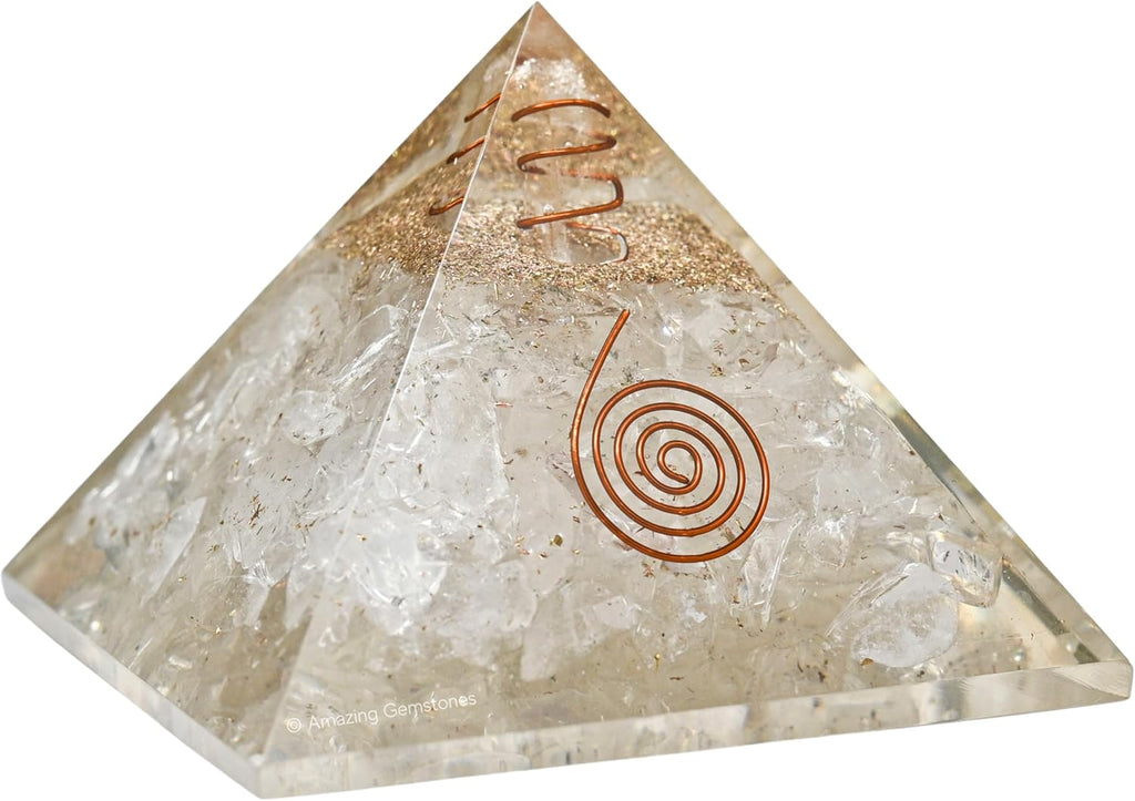Orgone Pyramid with Clear Quartz Crystal and Healing Coil Quartz Point - Natural Healing Stones Orgonite Energy Generator for Yoga Meditation