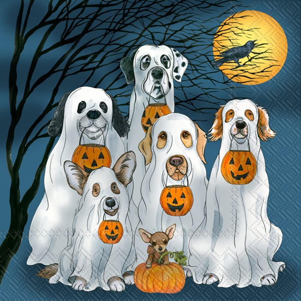 IHR Ideal Home Range Cocktail Napkins Disposable 3-Ply Paper Party Napkin Pack, 5" x 5", Ghost Dogs, 20-Count