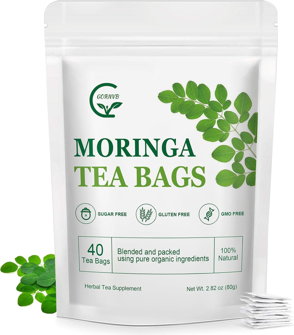 Moringa Tea Bags | 100% Pure Moringa Leaf Tea | Antioxidant-Rich, Caffeine-Free Herbal Tea | Supports Immunity, Energy & Digestion, 40 Count | Gluten-Free, Non-GMO