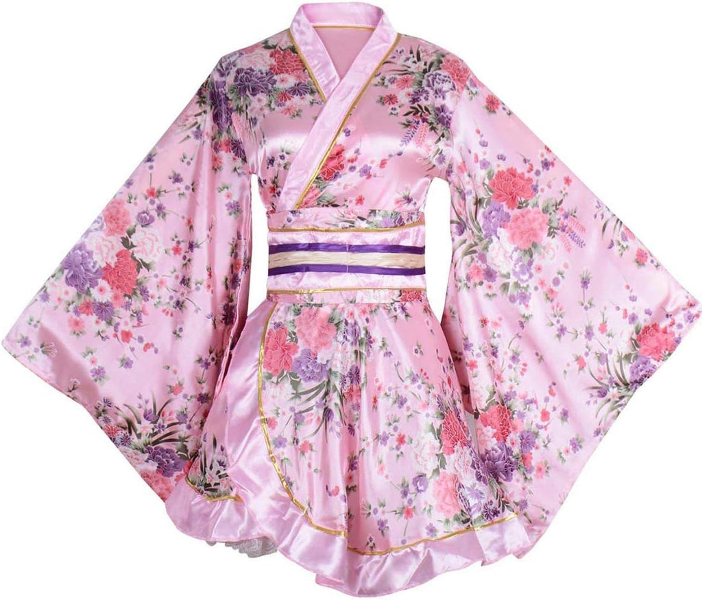 Kimono Costume Adult Japanese Geisha Floral Patten Gown Blossom Bathrobe Sleepwear With Obi Belt
