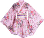 Kimono Costume Adult Japanese Geisha Floral Patten Gown Blossom Bathrobe Sleepwear With Obi Belt