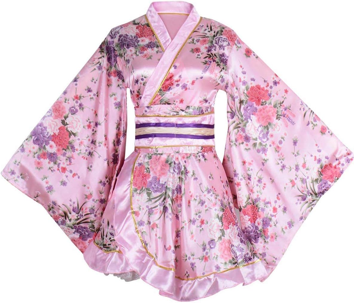 Kimono Costume Adult Japanese Geisha Floral Patten Gown Blossom Bathrobe Sleepwear With Obi Belt