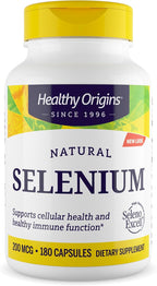 Healthy Origins Selenium 200 mcg, 180 Capsules - SelenoExcell High Bioavailability Organically Bound Fermented Selenium - Supports Immune System Function, Thyroid Health & Healthy Cellular Support