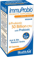 HealthAid ImmuProbio 50 Billion CFU Probiotic – Once Daily Digestive & Immune Support – with Prebiotic (FOS) & DDS-1 Strain – Acid & Bile Resistant – Vegan – 60 Capsules*