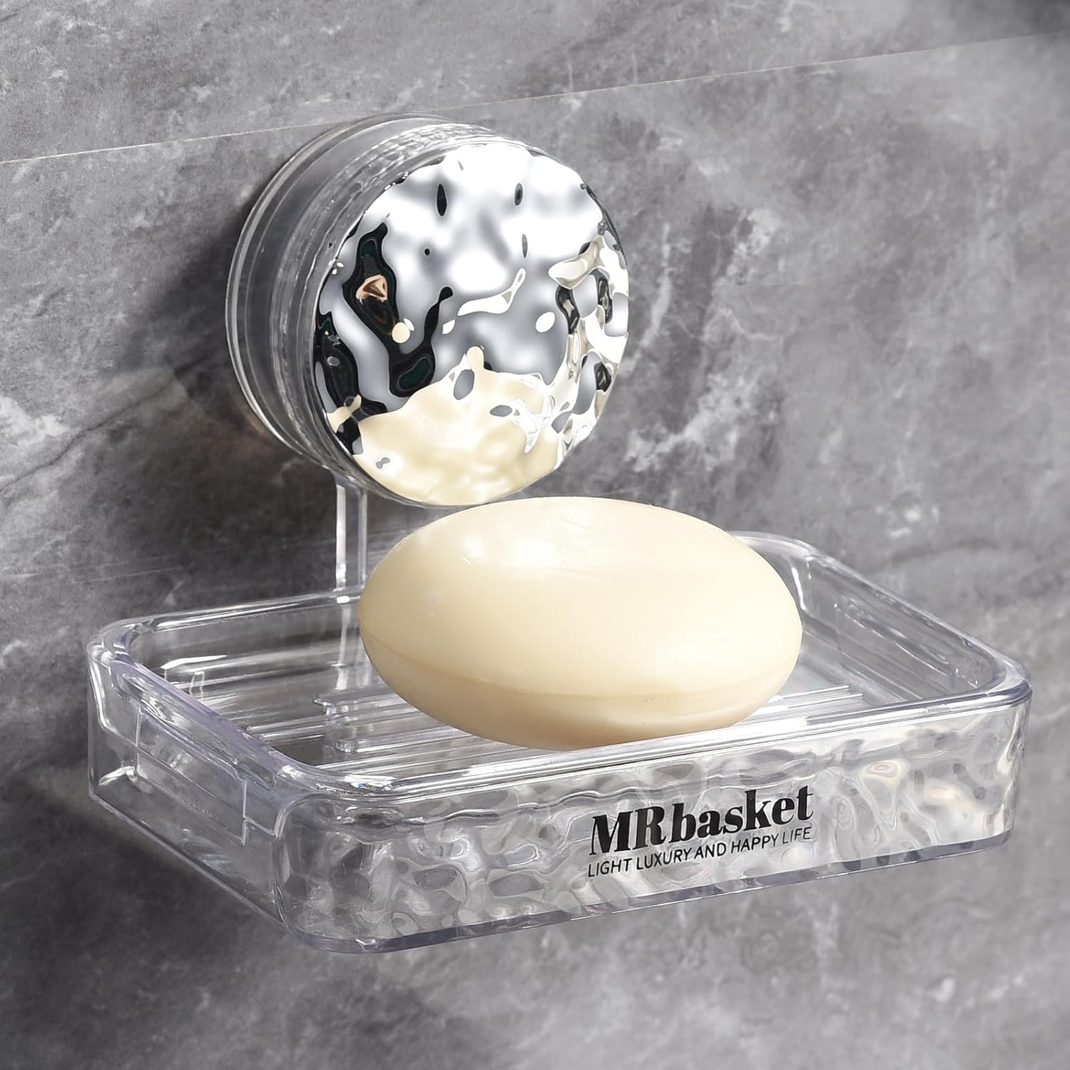 Soap Dish Holder Suction Cup, Wall Mounted Self Draining Soap Case & Sponge Rack, No Drilling Suction Bar Soap Holder for Bathroom, Kitchen Sink