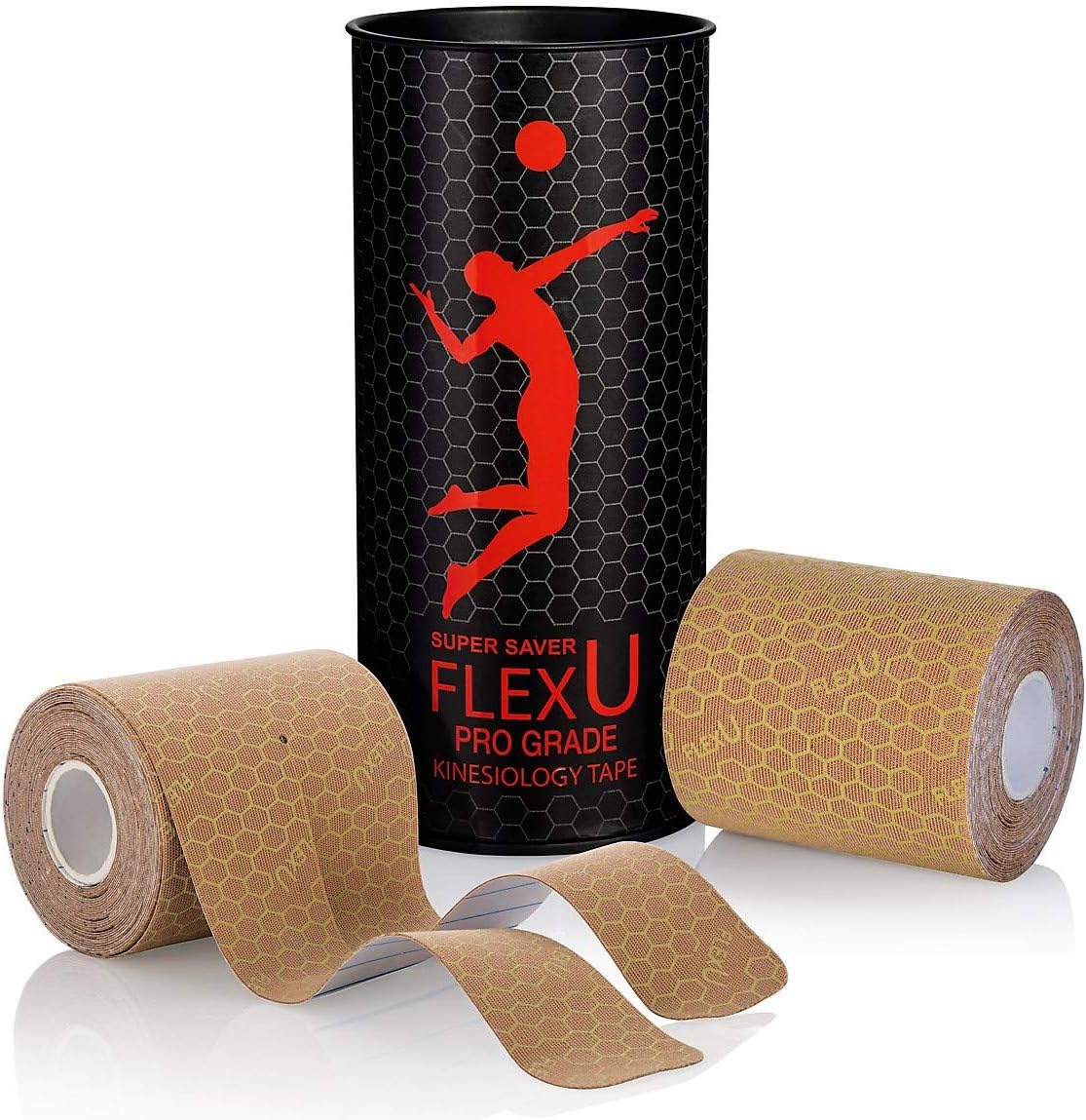 FlexU Kinesiology Tape - 40 Extra-Wide Pre-Cut Y-Shape Strips (3"x10") - Unique Design for Lower Back, Shoulders, Knees, and Neck - Professional-Grade Muscle & Joint Support (Beige)