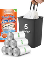5 Gallon 120 Counts Strong Drawstring Trash Bags Garbage Bags by RayPard, Small Plastic Trash Bags fit 18-20L Trash Can for Home Office Kitchen Bathroom Bedroom, White Waste Basket Liners