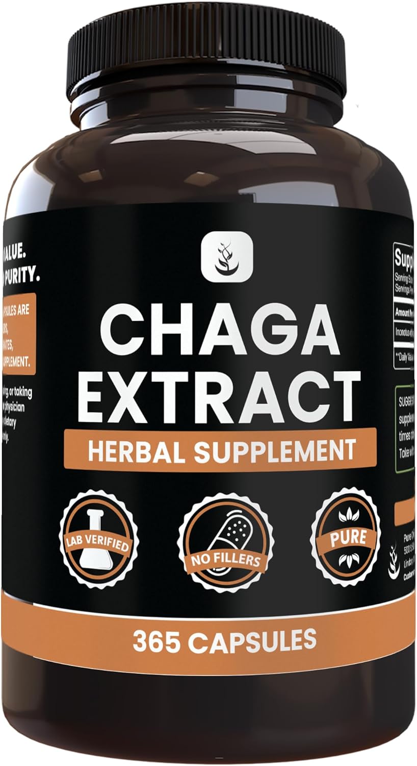 PURE ORIGINAL INGREDIENTS Chaga Mushroom Extract (365 Capsules) No Magnesium Or Rice Fillers, Always Pure, Lab Verified