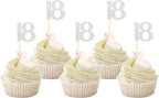 Sotpot 30 Pack Happy 18th Birthday Cupcake Toppers 18 Years Cupcake Decorations for 18th Birthday Anniversary Party Supplies Silver Glitter