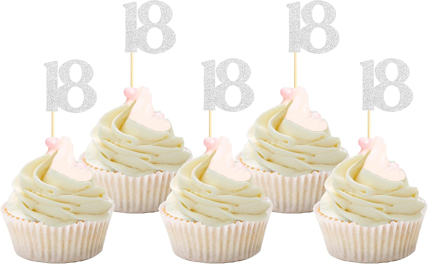 Sotpot 30 Pack Happy 18th Birthday Cupcake Toppers 18 Years Cupcake Decorations for 18th Birthday Anniversary Party Supplies Silver Glitter
