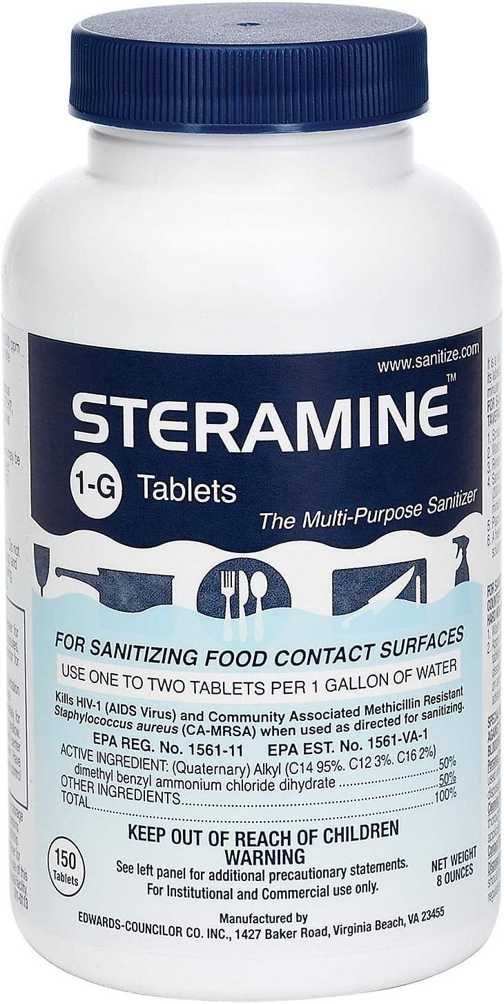 Sanitizing Tablets, Sanitize Food Contact Surfaces, Model 1-G, 150 Sanitizer Tablets per Bottle, Blue, Pack of 1 Bottle