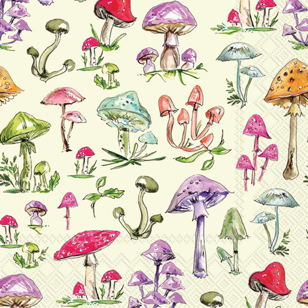 IHR Ideal Home Range Cocktail Napkins Rosanne Beck Disposable 3-Ply Paper Party Napkin Pack, 5" x 5", Mushrooms, 20-Count