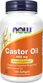 NOW Foods Supplements, Castor Oil 650 mg with Fennel Oil, Natural Laxative*, 120 Softgels
