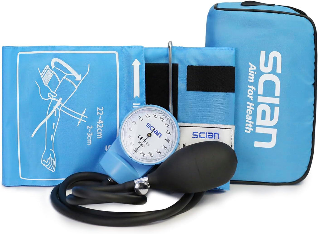 Scian Aneroid Sphygmomanometer - Blood Pressure Cuff with D-Ring Universal Cuff 10-16", Come with Carrying Bag for Nurse Doctor Senior Adult(Sky-Blue, Stethoscope Not Included)
