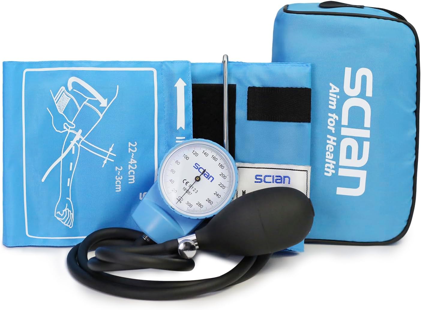 Scian Aneroid Sphygmomanometer - Blood Pressure Cuff with D-Ring Universal Cuff 10-16", Come with Carrying Bag for Nurse Doctor Senior Adult(Sky-Blue, Stethoscope Not Included)