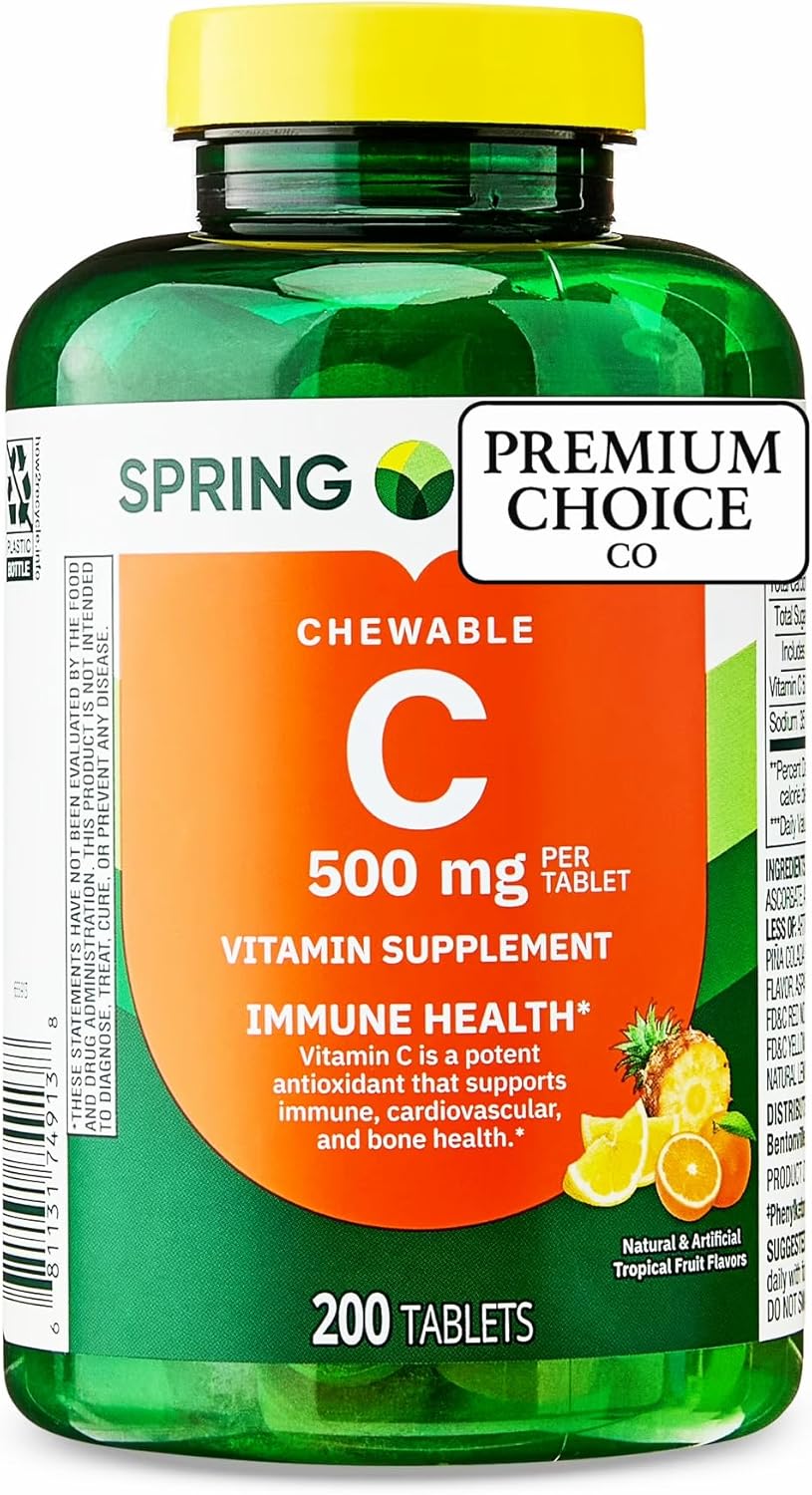 Spring Valley Vitamin C 500 mg, 200 Chewable Tablets Tropical Fruit Flavor, Immune Support Dietary Supplement