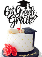 1 PCS 6th Grade Grad Cake Topper with Glitter Diploma Cap 6th Grade Graduation Cake Pick Class of 2026 Cake Decorations for 2026 Boys Girls Sixth Grade Graduation Party Supplies Black