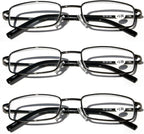 V.W.E. 3 Pairs Slim Metal Rectangular Reading Glasses/w Spring Hinge Rectangle Reader - High Power