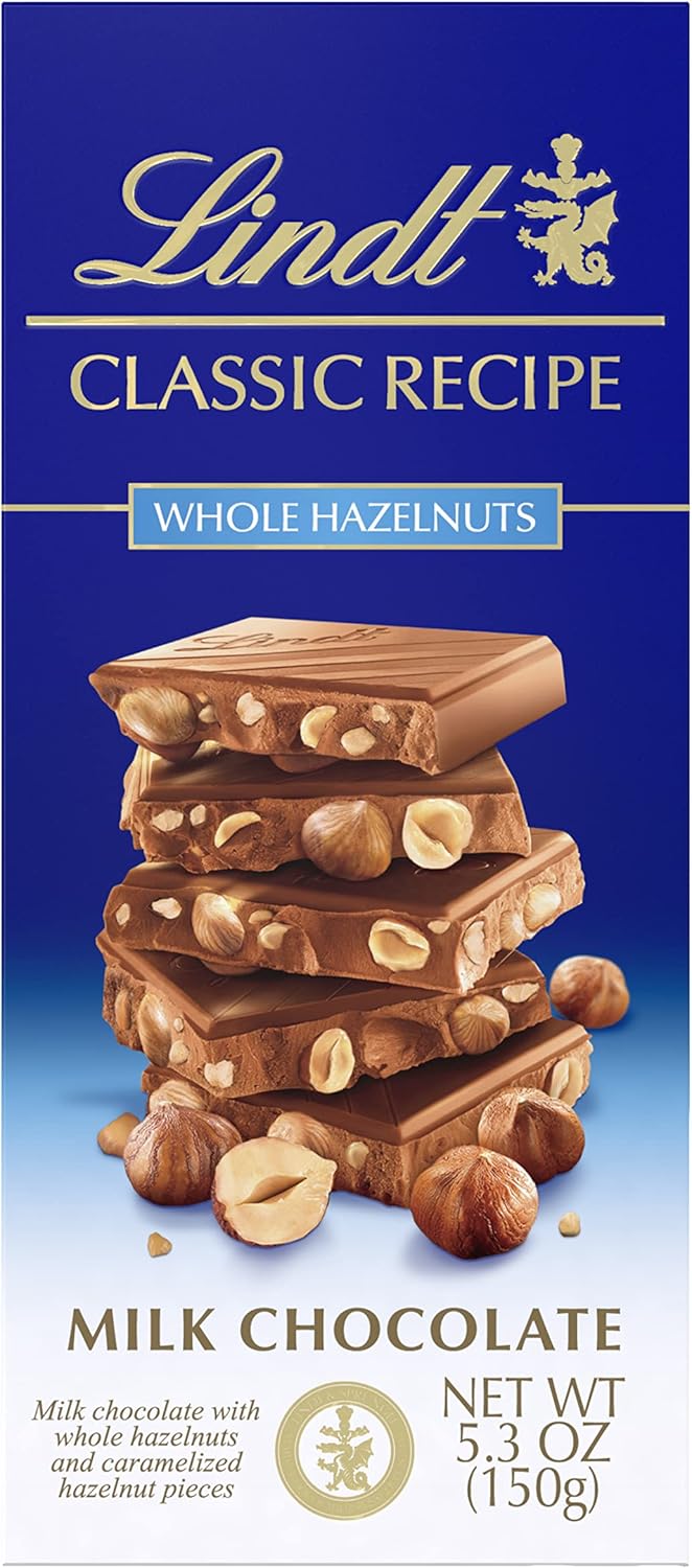 Lindt CLASSIC RECIPE Whole Hazelnut Milk Chocolate Candy Bar, Milk Chocolate Candy, 5.3 oz.