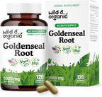Wild & Organic Goldenseal Root Capsules 1000mg - Immune & Lung Support - 120 Goldenseal Powder Capsules - 2 Month Supply - Vegan, No Fillers, Non-GMO