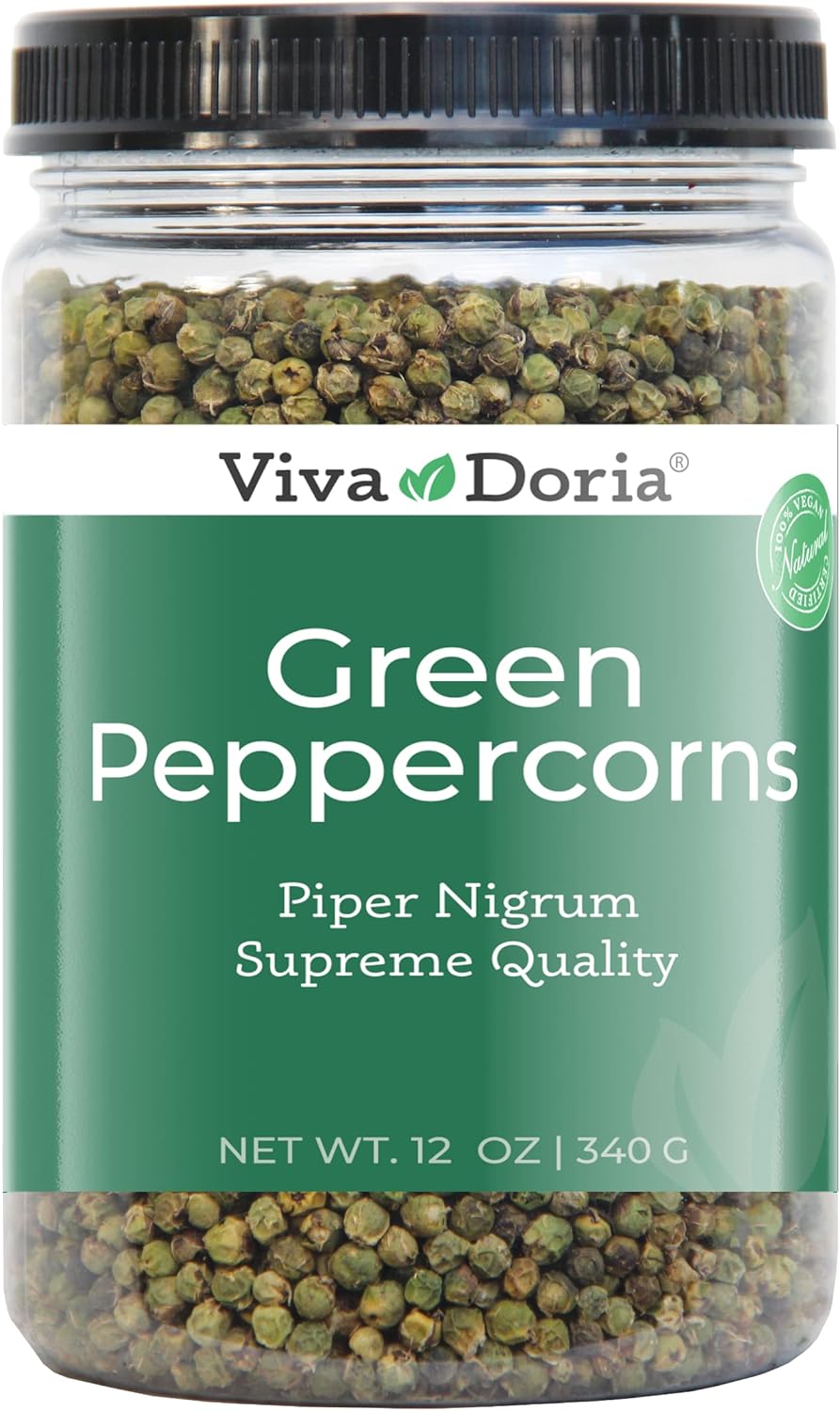 Viva Doria Green Peppercorns, Whole Green Pepper, Steam Sterilized,12 Oz (340 g), For Grinder Refills