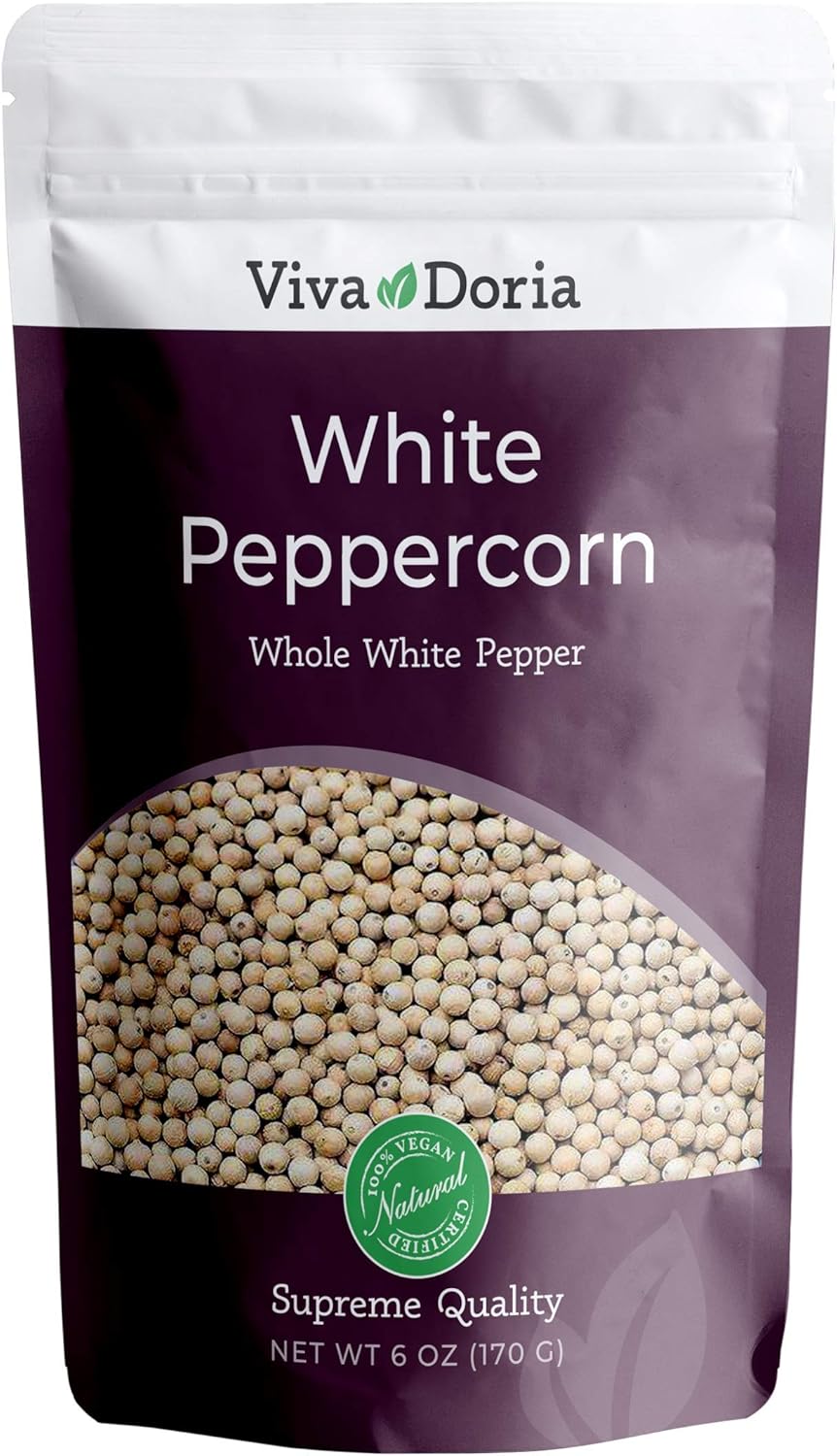 Viva Doria White Peppercorn, Whole White Pepper, 6 Oz For Grinder Refill