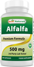 Best Naturals Alfalfa Green Super Food 500 mg 180 Capsules (180 Count (Pack of 1))