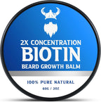 Beard Balm，2X Concentration Biotin Beard Balm for Men (2 oz) - Natural Mens Beard Oil with Castor Oil，Argan Oil, Jojoba Oil and Vitamin,Thickening for Beard，Beard Growth Softener