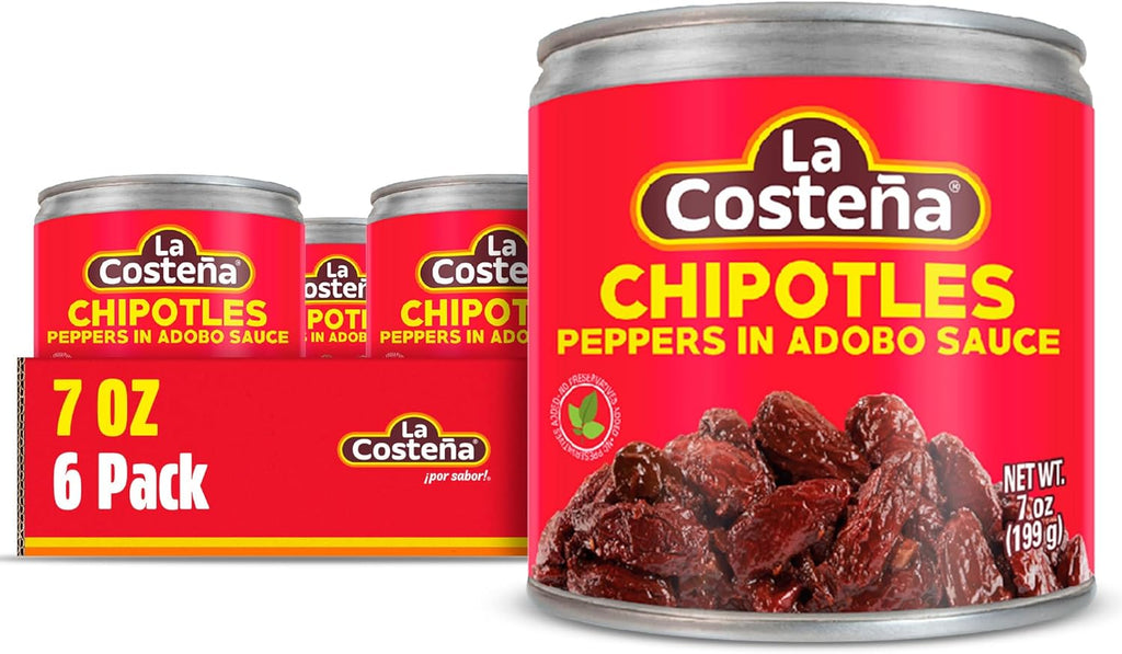 La Costeña Chipotle Peppers in Adobo Sauce - Smoked Spicy Peppers Chipotle in Adobo Sauce - Mexican Food, Taco, Enchiladas & Salsa - Hot Pickled Vegetables - 7oz, 6 Pack Canned Vegetables