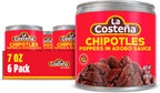 La Costeña Chipotle Peppers in Adobo Sauce - Smoked Spicy Peppers Chipotle in Adobo Sauce - Mexican Food, Taco, Enchiladas & Salsa - Hot Pickled Vegetables - 7oz, 6 Pack Canned Vegetables