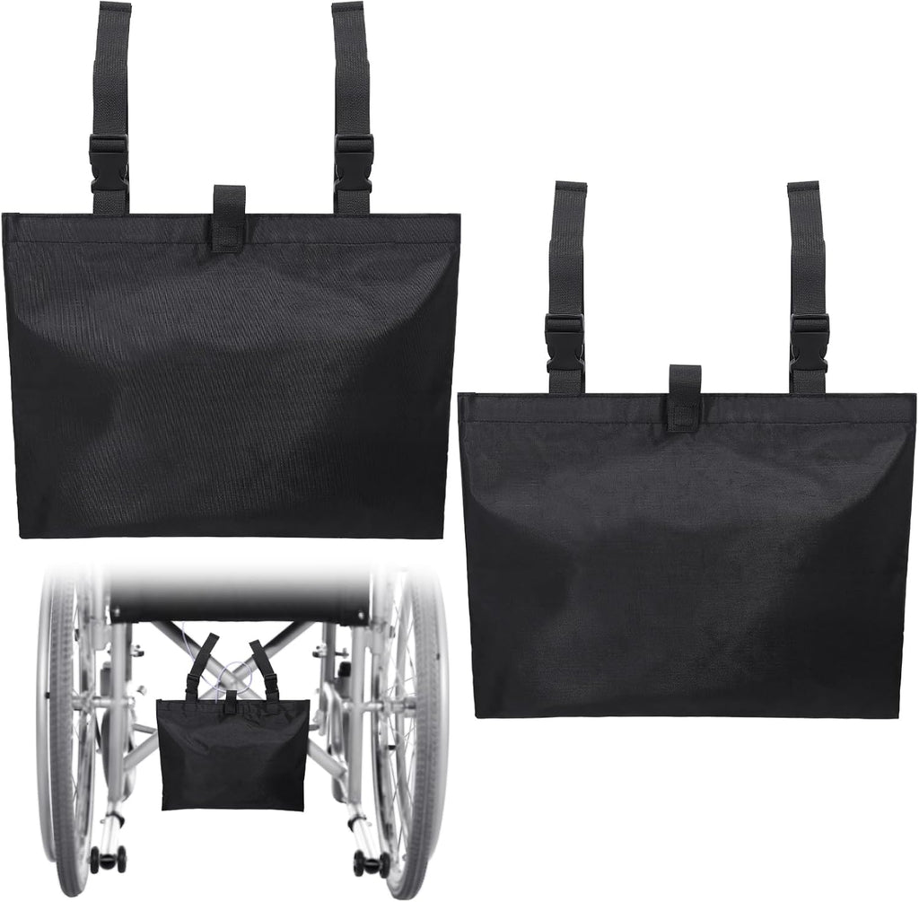 Threlaco 2 Pcs Urine Drainage Bag Holder Canvas Catheter Bag Covers for Wheelchairs Chair Bed Under Basket with Adjustable Straps for Foley Infusion Nephrostomy Bags, 15 x 11 x 9 in(Black)