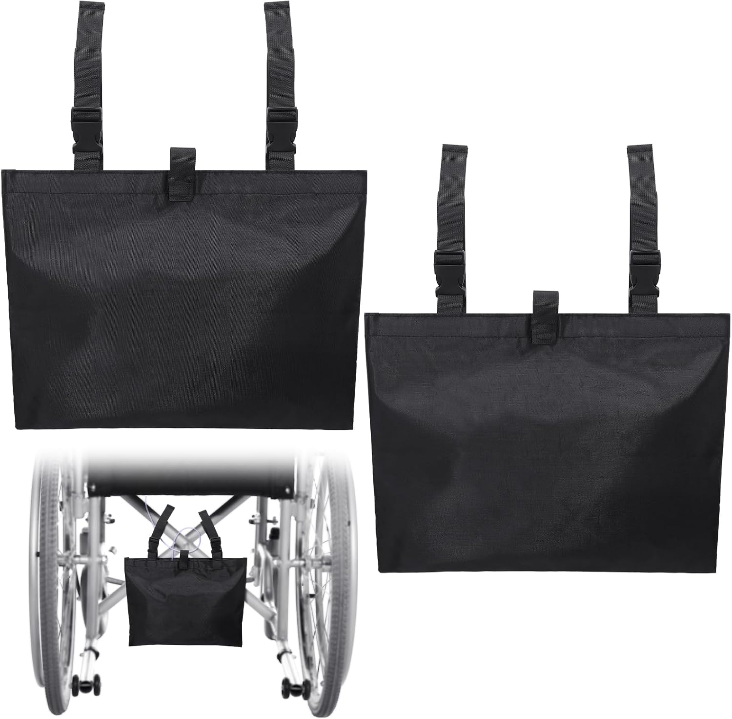 Threlaco 2 Pcs Urine Drainage Bag Holder Canvas Catheter Bag Covers for Wheelchairs Chair Bed Under Basket with Adjustable Straps for Foley Infusion Nephrostomy Bags, 15 x 11 x 9 in(Black)