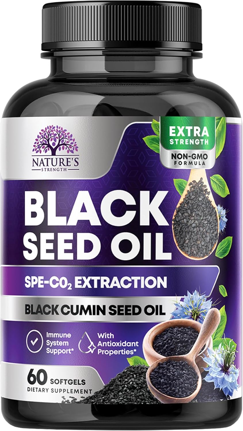 Black Seed Oil Capsules - Black Cumin Seed Oil 1000mg Per Serving with Thymoquinone - Pure Nigella Sativa Skin Health Support - Amazing Extraction Above Cold Pressed Black Cumin Seed - 60 Softgels